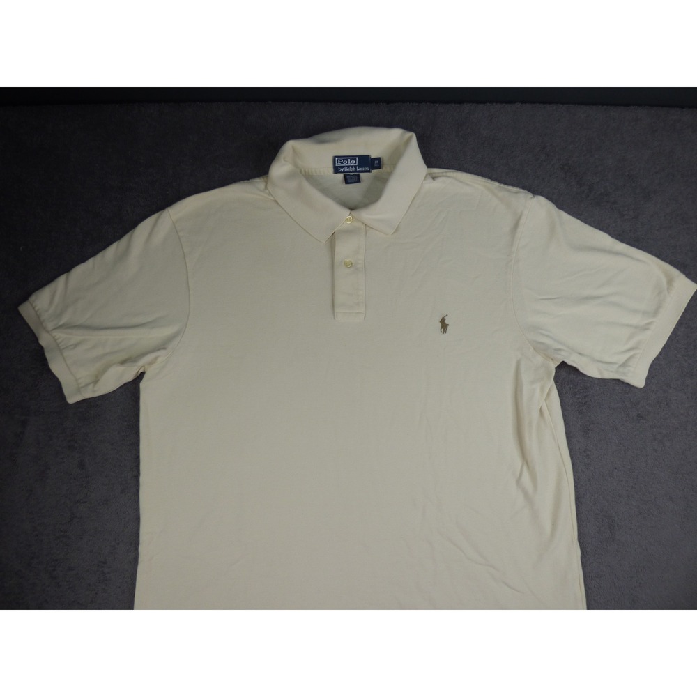 Polo Ralph Lauren Mens LT Tall Cream Cotton Pique Short Sleeve Polo Shirt